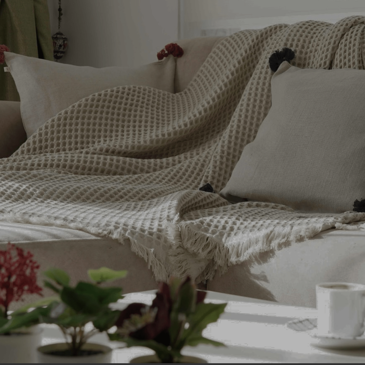 Organic Aegean, Seren Waffle Large Throw Spread Waffle