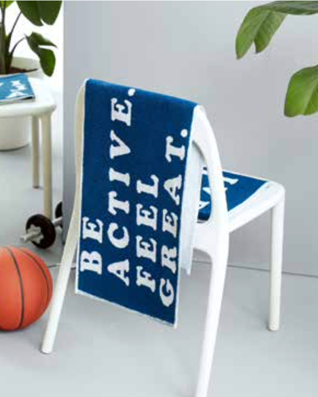 Be Active gym towel in Be Active Blue, made of 100% cotton with a soft, high-touch feel, antibacterial treatment, 550 g/m² weight, and measures 30x110 cm