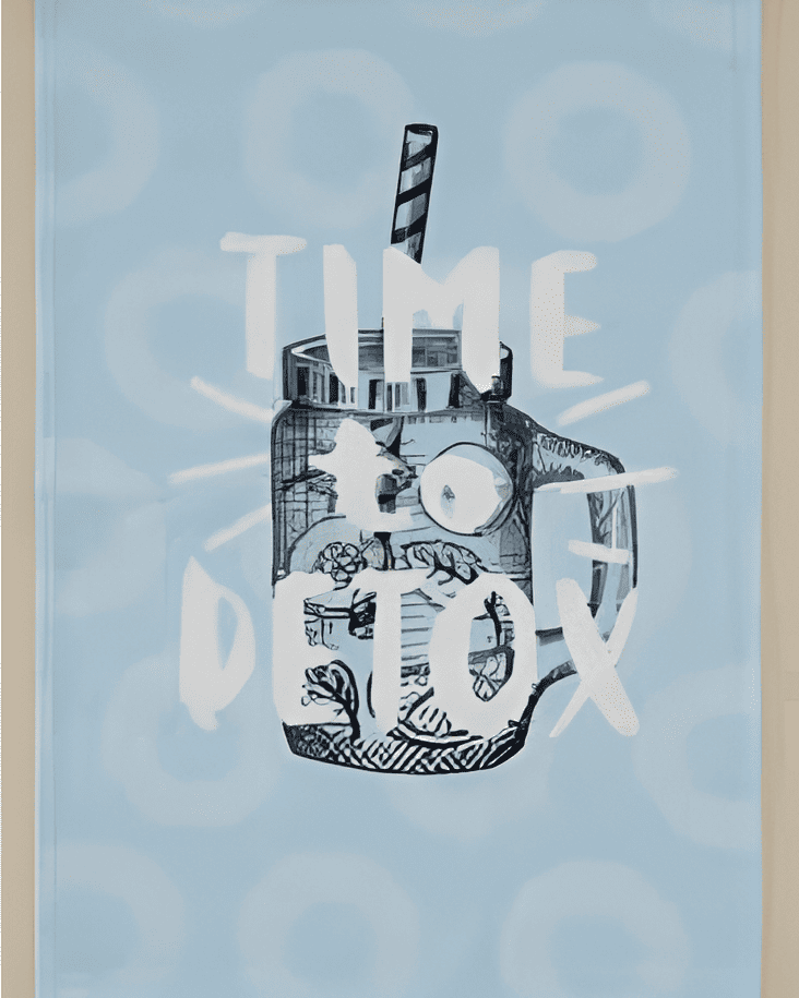 Blue cotton kitchen towel with health-themed digital print, featuring wellness symbols and fresh design elements