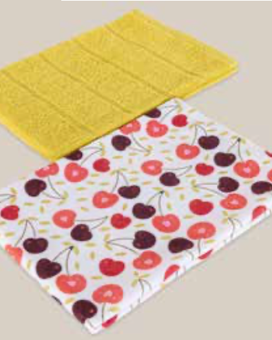 Set of 2 kitchen towels featuring playful cherry patterns, adding a pop of colour and charm to your kitchen decor