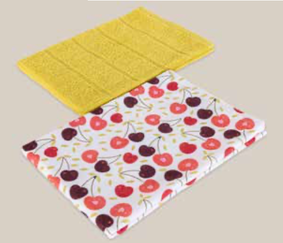 Set of 2 kitchen towels featuring playful cherry patterns, adding a pop of colour and charm to your kitchen decor