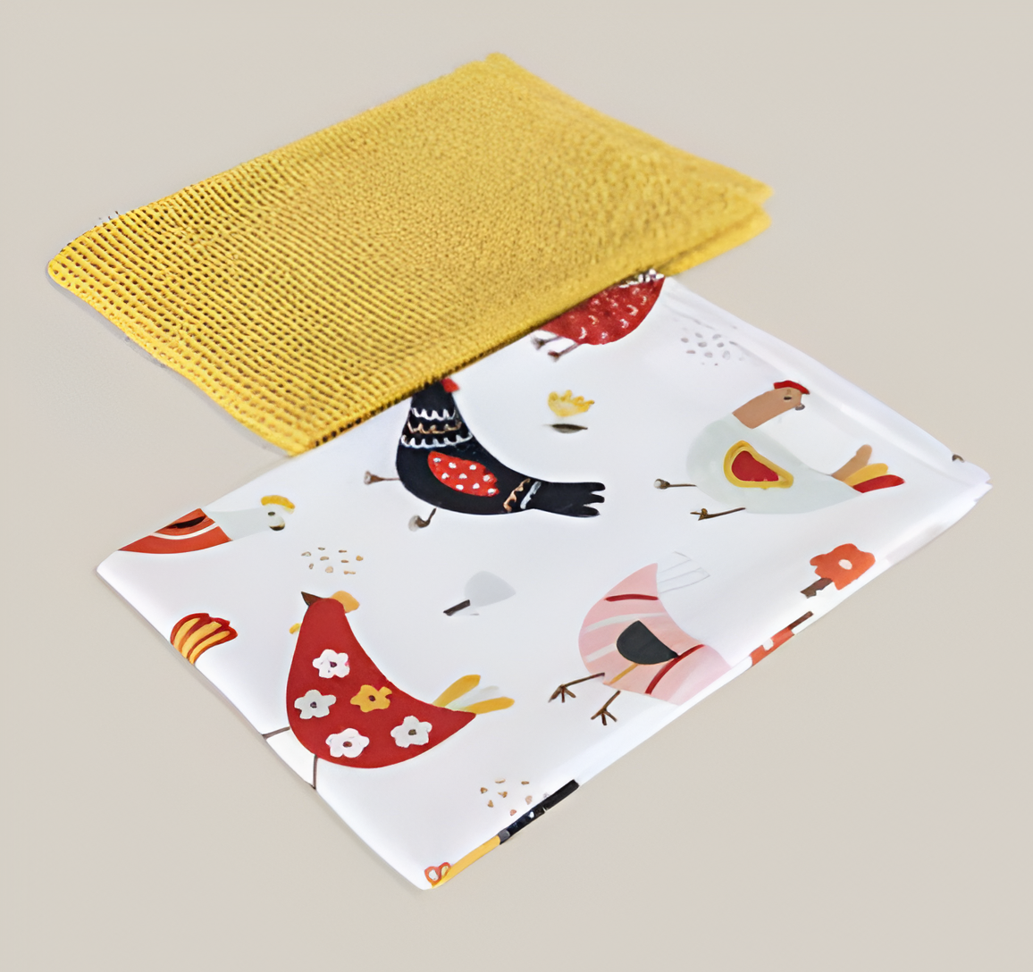 Set of kitchen towels with yellow one and chick pattern one