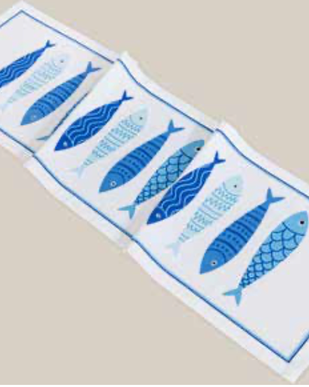 A Digitally Printed Marin Napkin made by Minoa, with fish patterns on it