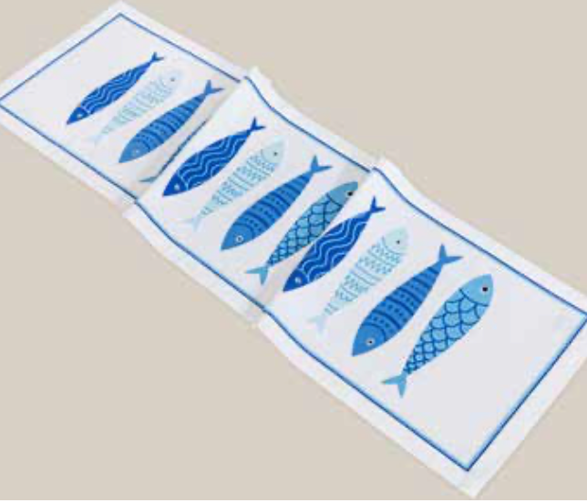 A Digitally Printed Marin Napkin made by Minoa, with fish patterns on it
