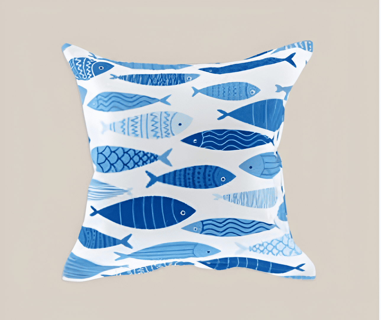 A Digitally Printed Marin Pillow Case made by Minoa, with fish patterns on it