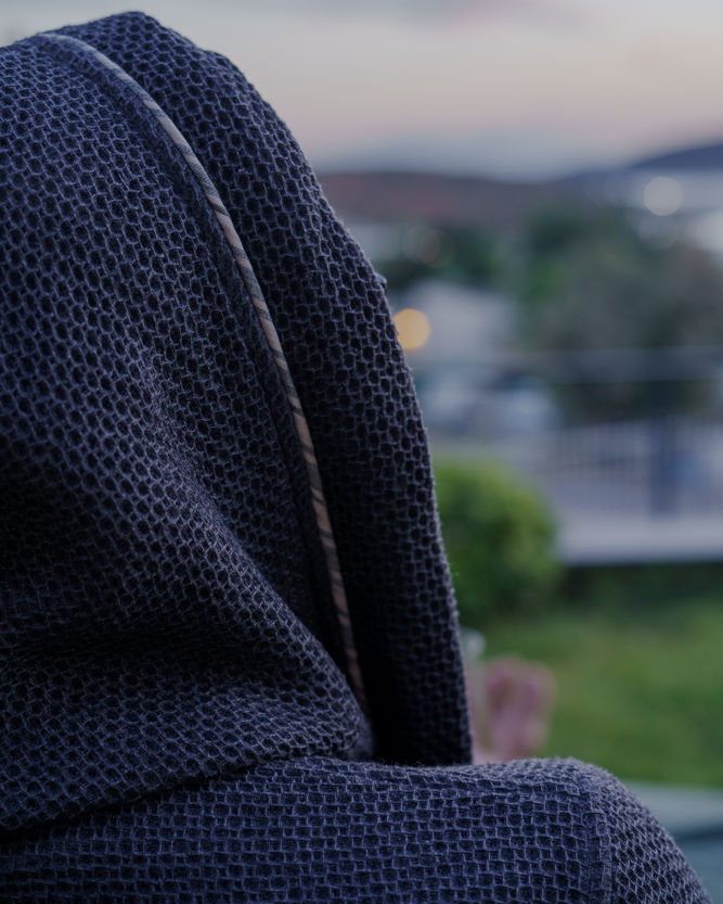 The hat of Minoa's Naia Panama Weave Mens Robe