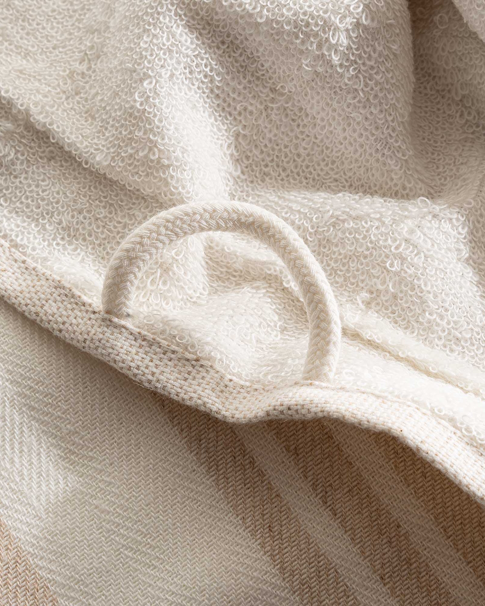 A close up shot of Minoa's Erva Organic Aegean Cotton Bath Set, three pieces