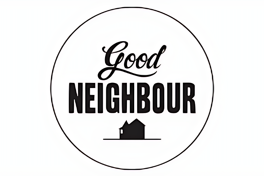 Logo with 'Good Neighbour' text and a house icon on a white background