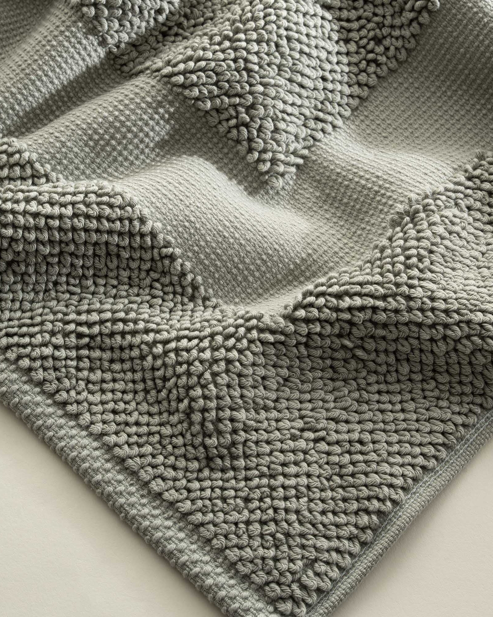 Close-up of the Kaia Aegean Cotton Bath Mat in Meadow Sage, showing its plush texture, natural tone, and high-quality finish