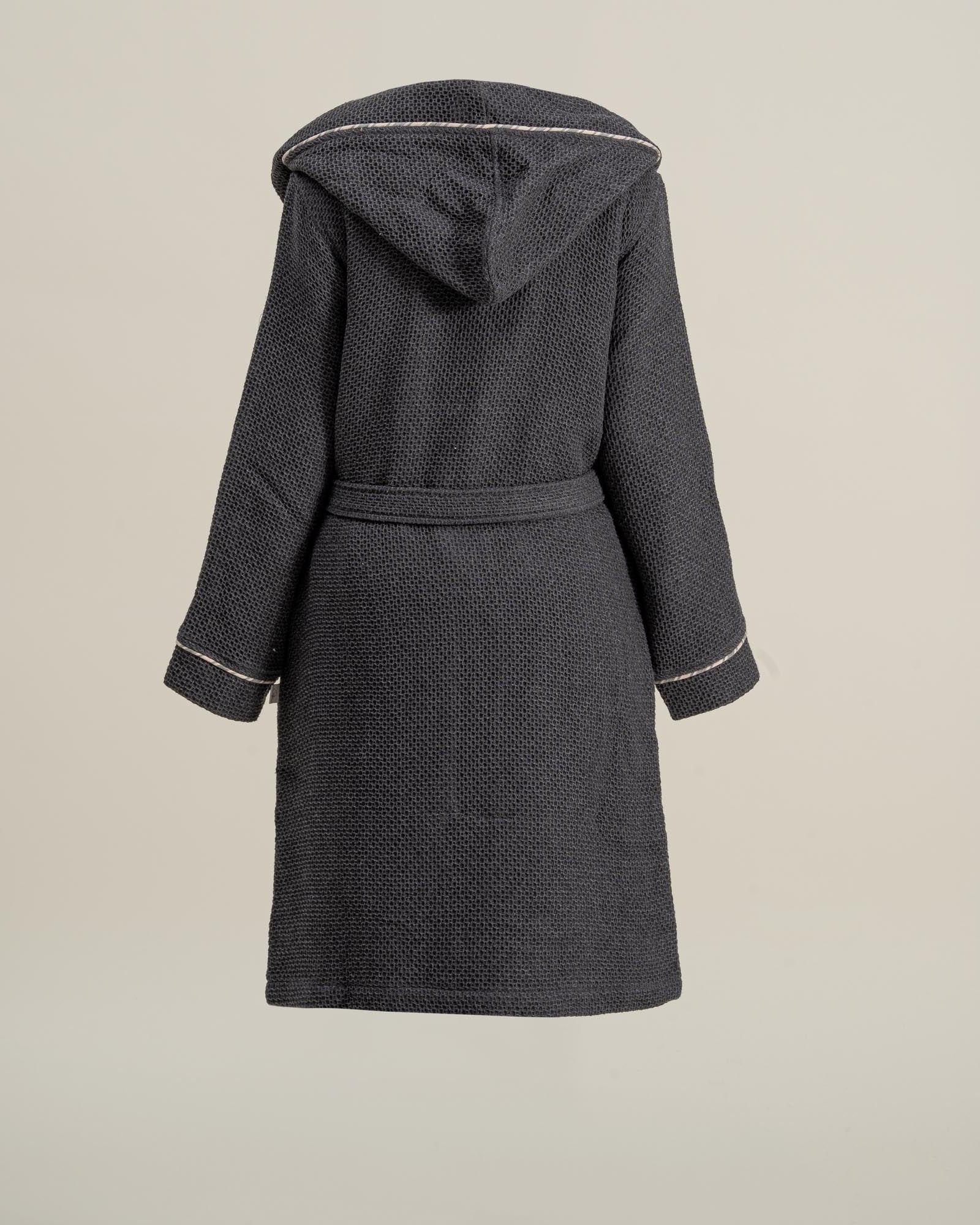 The back side of Minoa's Naia Panama Weave Mens Robe, crafted with close attention to detail and 100% eco-friendly material