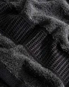 Close-up of a textured black towel surface