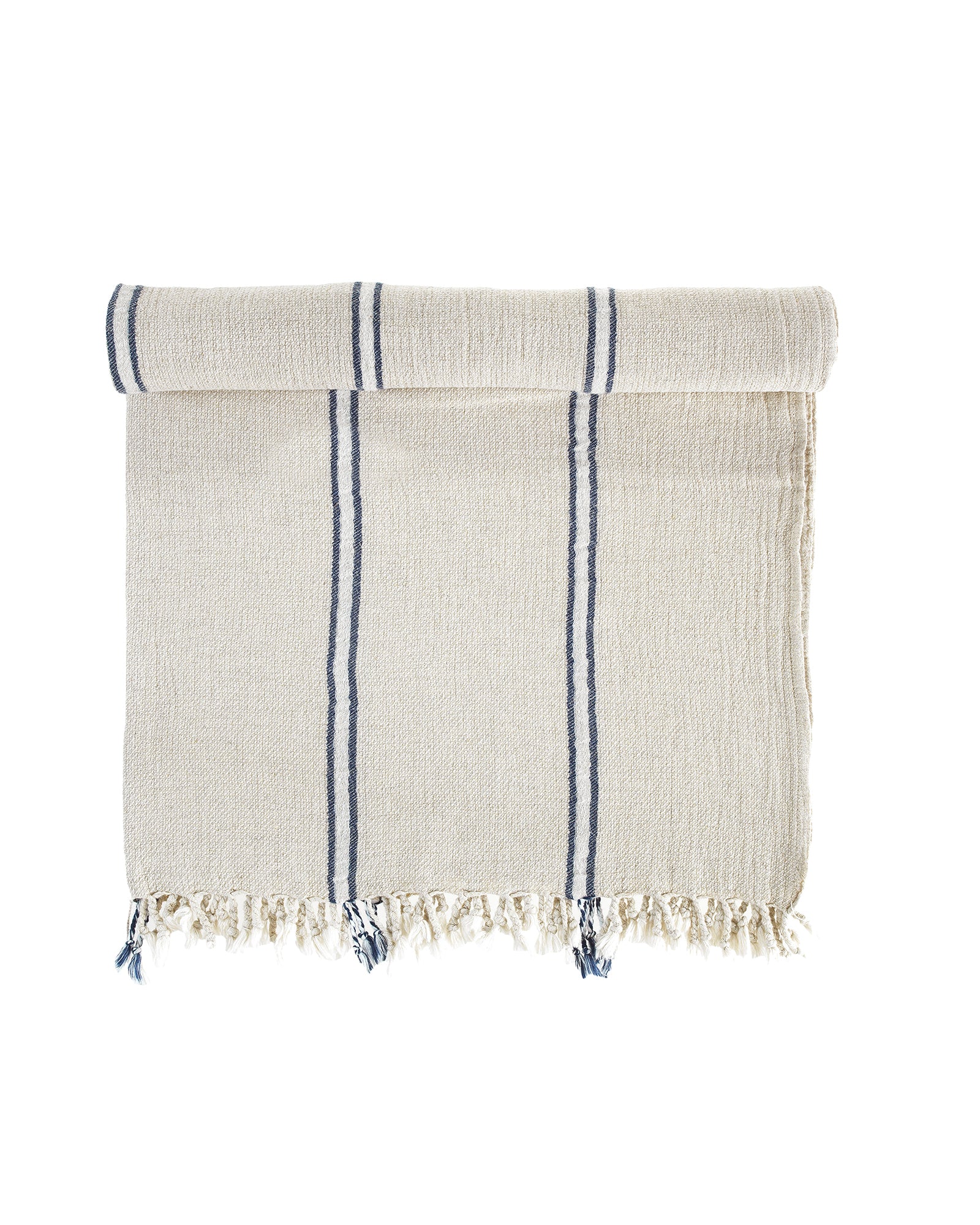 Blue and white Anakao 215 gram Aegean Cotton and Linen Turkish towel highlighting the soft texture and premium quality of organic bath towel