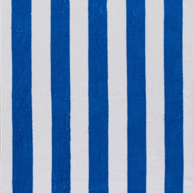 Royal Blue/White Cabana beach towel with strip motifs by Minoa Home.