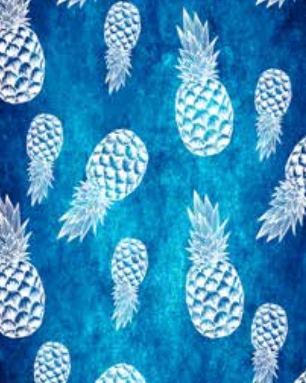 Patterned Beach Towels made with 100% cotton along with white pineapples on a blue background - Tropical