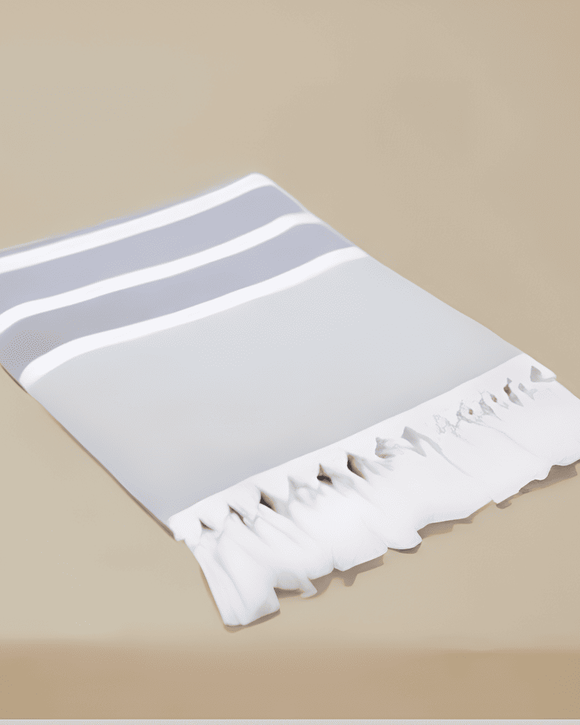 Grey Mai Beach Towel with Flat Weave Face and Full Terry Loop Back with Knotted Fringe