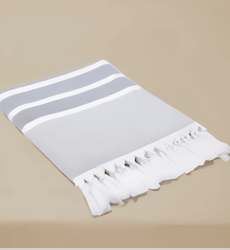 Grey Mai Beach Towel with Flat Weave Face and Full Terry Loop Back with Knotted Fringe