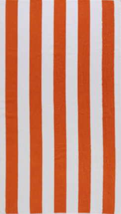 Orange/White Cabana beach towel with strip motifs by Minoa Home.