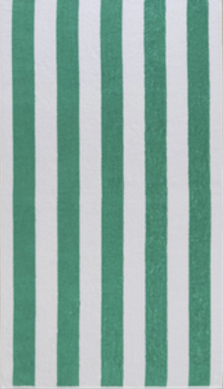 Green/White Cabana beach towel with strip motifs by Minoa Home.
