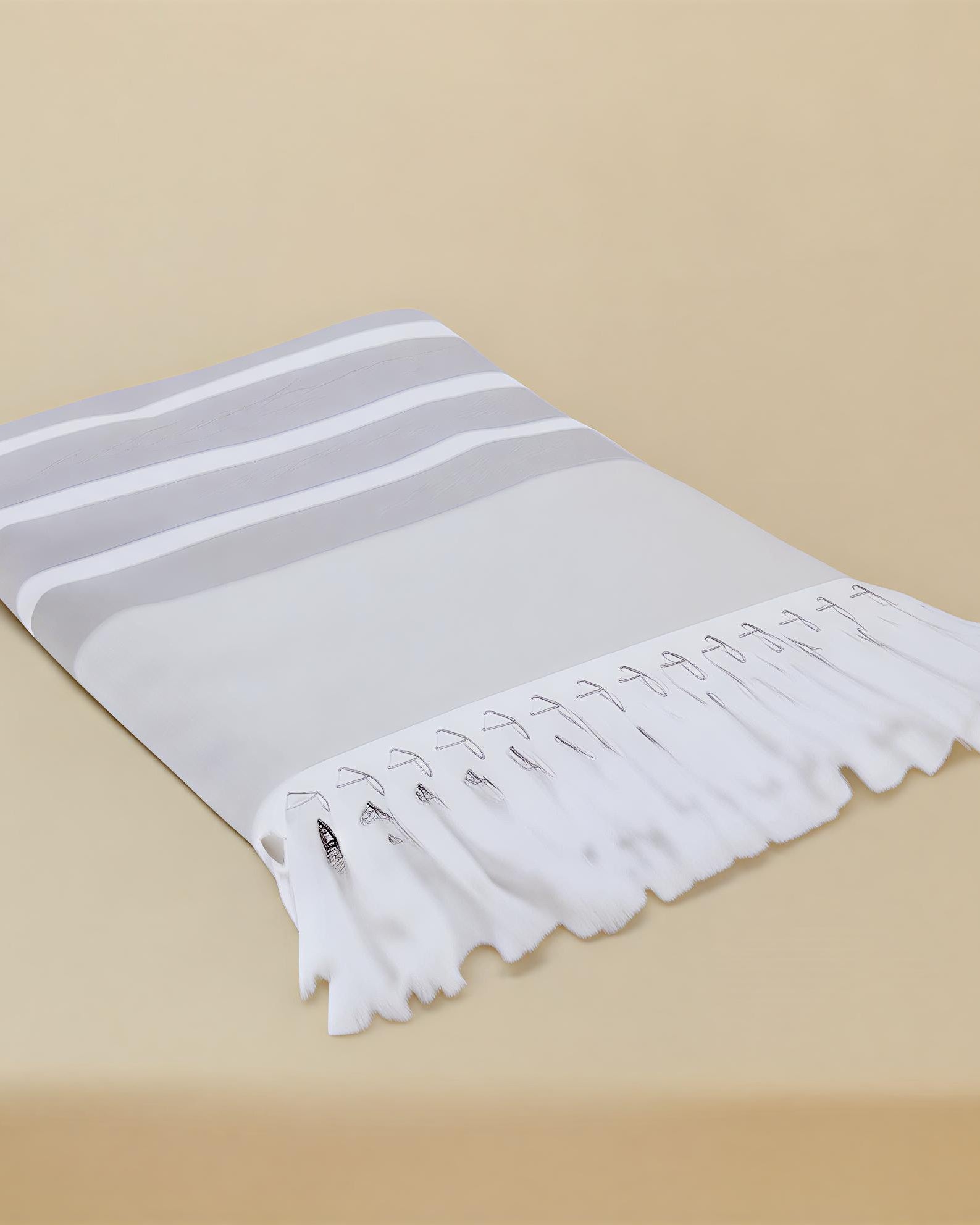 Grey Mai Beach Towel with Flat Weave Face and Full Terry Loop Back with Knotted Fringe