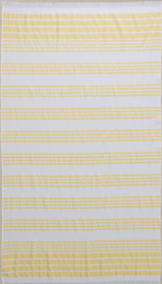 Yellow/White Nesta beach towel made with 100% organic cotton, with a luxuriously soft texture and carefully fabricated comfort