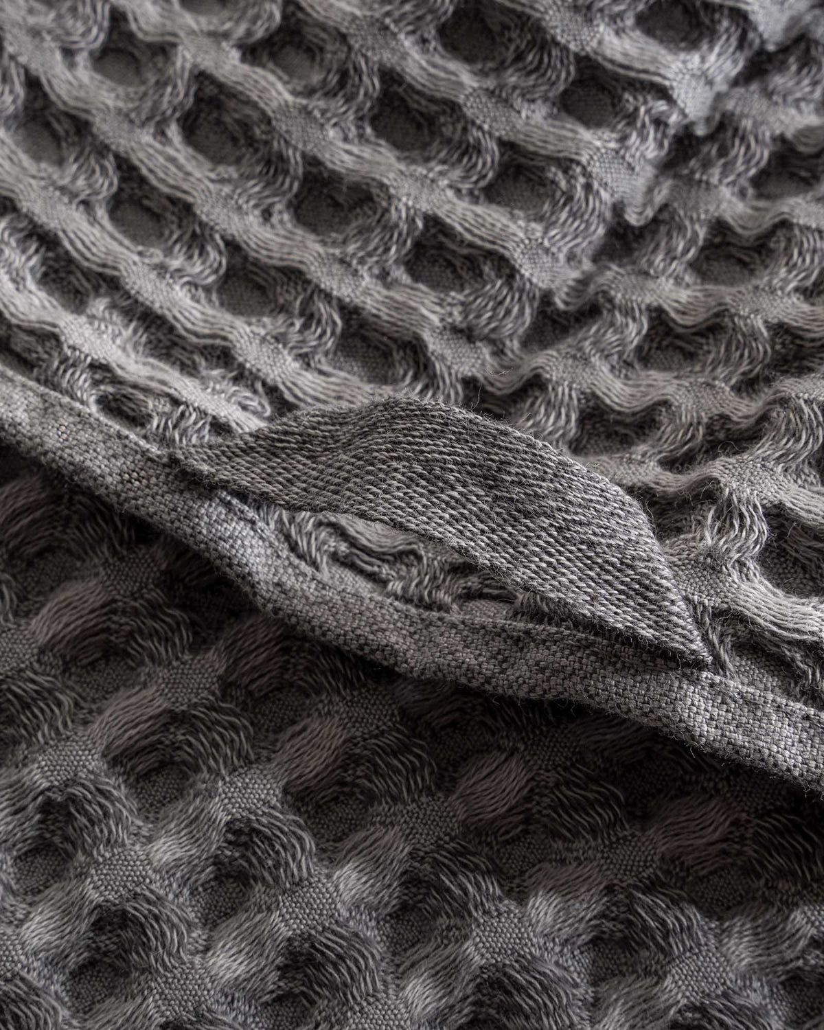 Close-up of Silver Delight Seren Organic Cotton Waffle Bath Set, showcasing the soft texture and luxurious waffle weave design