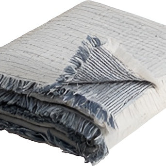 Textured blanket with frayed edges on a white background