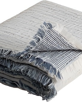 Textured blanket with frayed edges on a white background