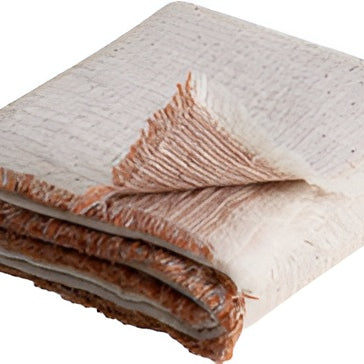 Folded pink blanket on a white background