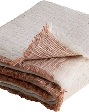 Folded pink blanket on a white background