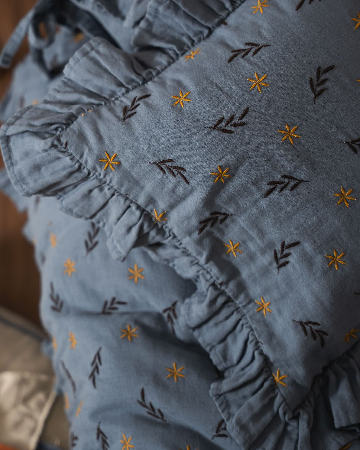 Muslin Duvet Cover Set in navy blue made with organic sheets.