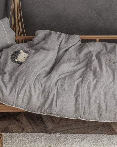 Muslin Duvet Cover Set in grey made with organic sheets.