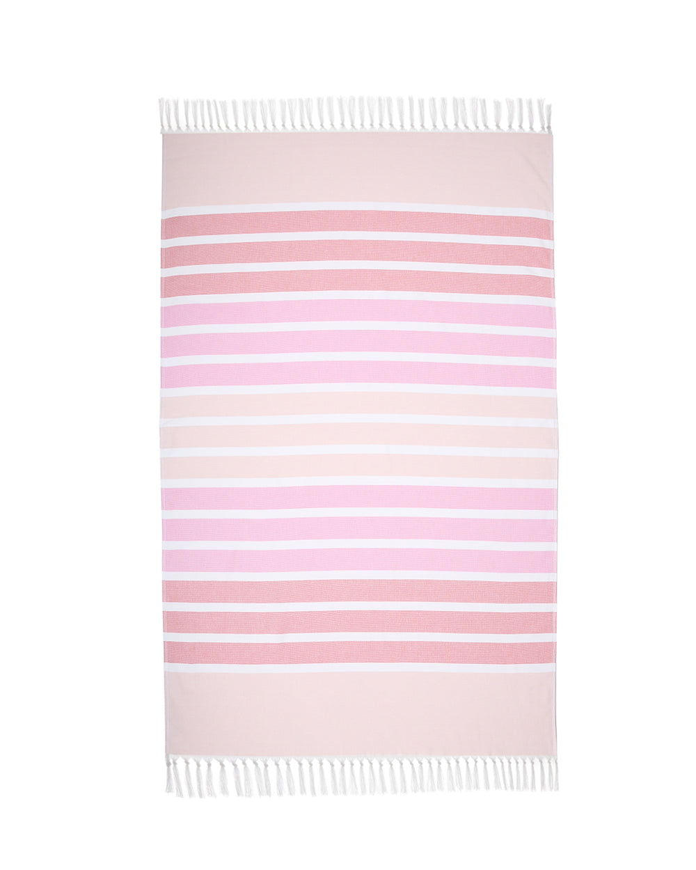 Striped pink and white towel on a white background