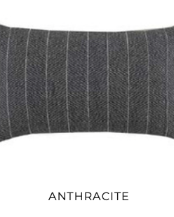 Anthracite rectangular pillow with vertical white stripes — minimalist sustainable decorative cushion by Minoa Home