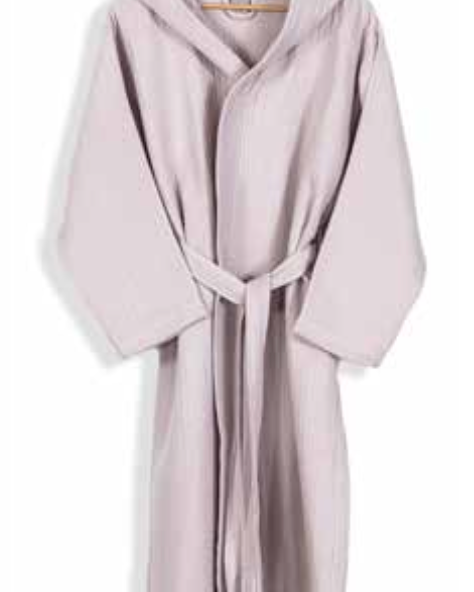 Light grey hooded bathrobe made from sustainable Aegean cotton, featuring a soft eco-luxe texture and minimalist tie-waist design—ideal for spa, hotel, or eco-conscious home living.