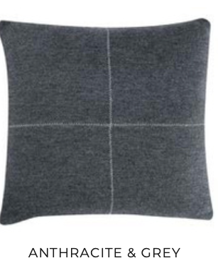 Talin square cushion in Anthracite and Grey with stitched cross accent — elegant sustainable throw pillow for minimalist living spaces.