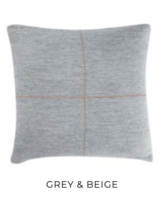 Talin cushion in Grey and Beige with center-stitched detail — modern neutral throw pillow for minimal and sustainable home styling.