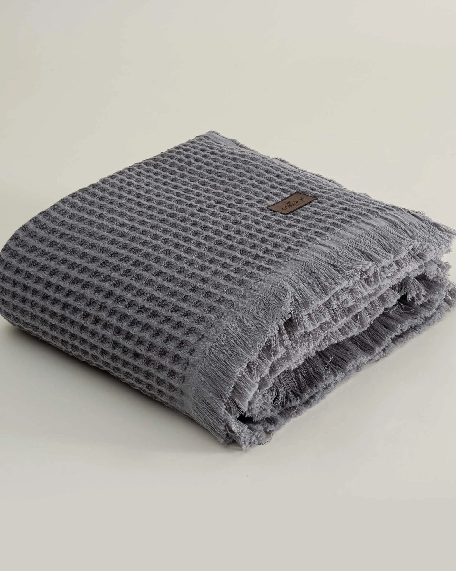 Organic Aegean Seren Waffle Large Throw 400g in Silver Suede, soft luxurious texture, eco-friendly organic cotton sheets.