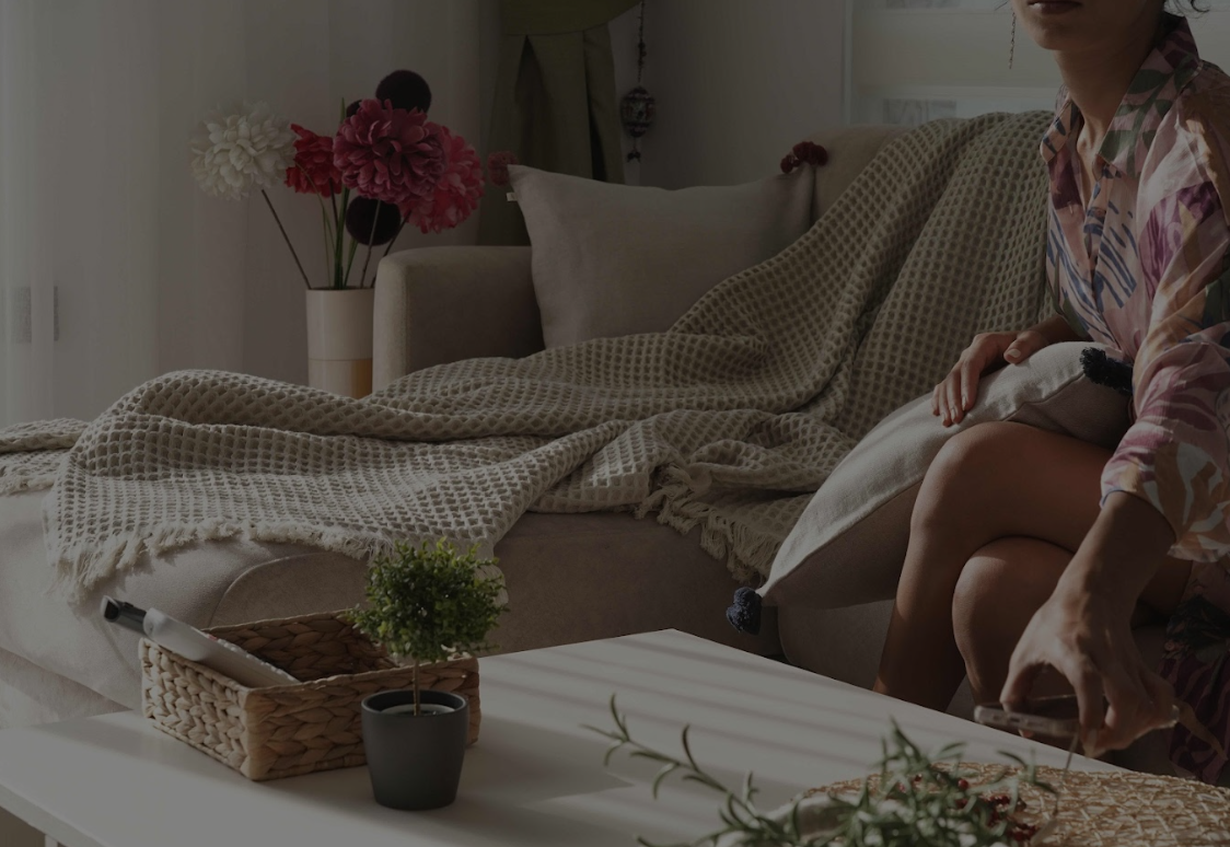 Minoa - USA Canada - Sustainable Luxury - Waffle Throw on Sofa