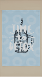 Blue cotton kitchen towel with health-themed digital print, featuring wellness symbols and fresh design elements