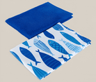 A Digitally Printed Marin towel made by Minoa, with fish patterns on it 