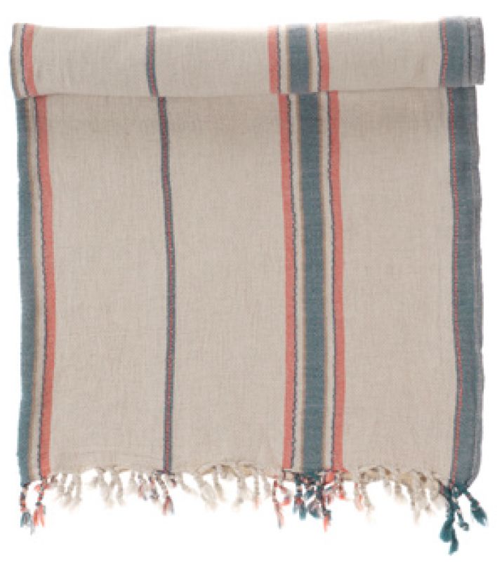 Striped towel with fringes on a white background