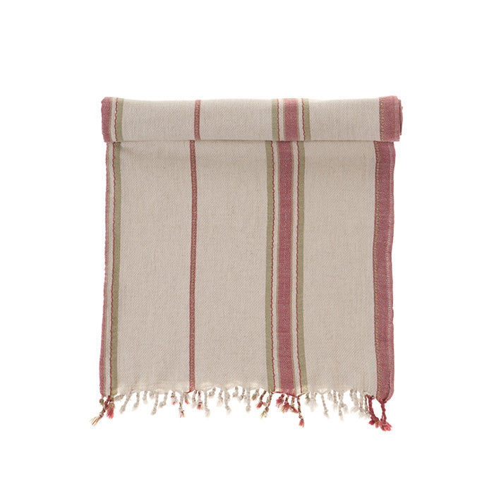 Striped towel with fringes on a white background