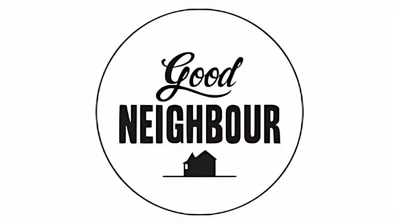 Logo with 'Good Neighbour' text and a house icon on a white background