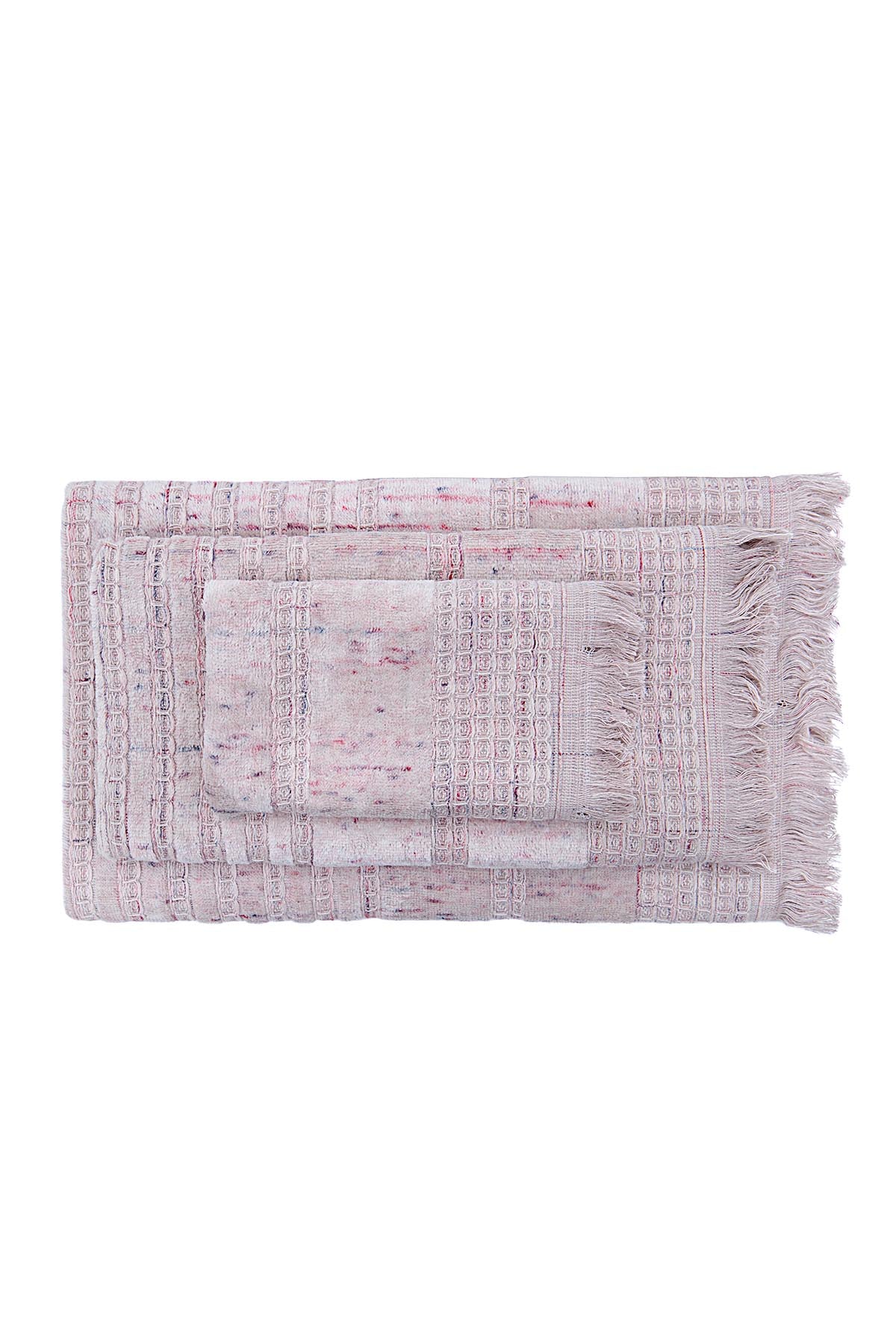 Maia organic cotton bath hand and washcloth set in Pink Powder neatly arranged to highlight its soft texture and eco-friendly design for organic bath towels