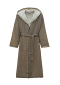 Brown robe with white lining on a white background