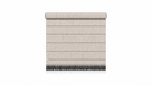 A beige towel with a textured horizontal slat pattern, shown partially rolled up against a plain white background.