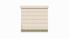 A beige towel Roman blind with horizontal slats and a fringed bottom edge, shown partially rolled up against a plain white background.
