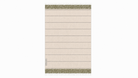 A rectangular beige towel with horizontal stitched stripe lines and textured olive green patterned borders at the top and bottom, shown flat against a white background.