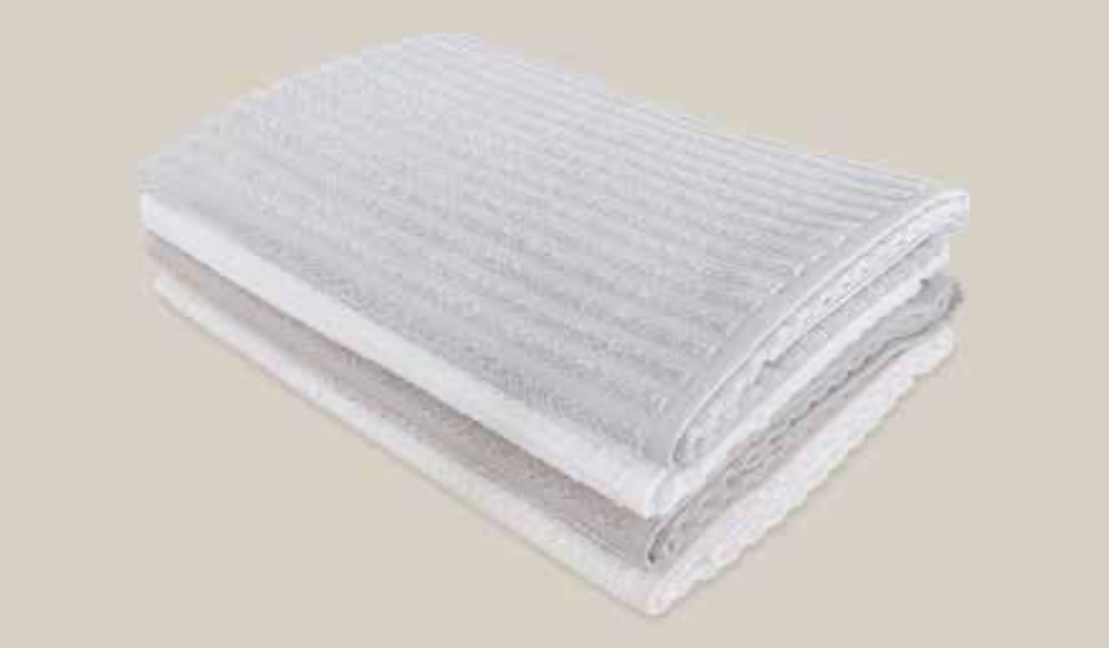 Re&Up 250-GSM Cotton Towel with a stripe pattern, an organic cotton towel designed with 75% pure cotton and 25% recycled cotton fibres for an eco-conscious, quick-drying bathroom essential