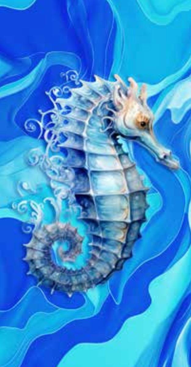 Patterned Beach Towels made with 100% cotton along with a blue seahorse in the middle - Whisper